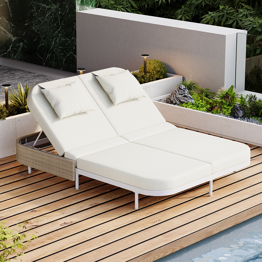 Beige + Blanc + Rotin PE + Fer