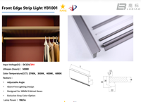 Profilé LED en aluminium pour éclairage d'angle réglable d'armoires, étagères et vitrines YB1001-35-1