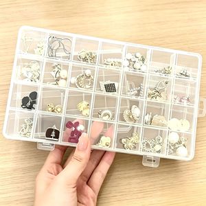 Jewelry Organizer <b>Box</b> 24 Compartment Plastic Storage With Lid For <b>Earrings</b> Rings Desktop Storage Transparent Container - Product Image 1
