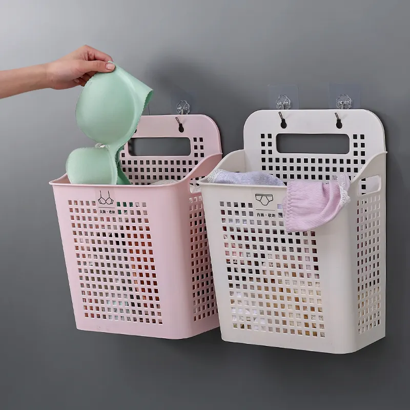 Beiyaizhan panier à linge mural en plastique PP, adhésif, pas cher, rangement pour bébé, en forme creuse, coloré, bon marché, avec poignée, vente en gros