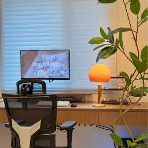 Lámpara de mesa moderna minimalista con forma de hongo, LED E27, cuida la vista, diseño de atardecer en cobre sólido y madera, para dormitorio, sala de estar, estudio. - Product Image 1