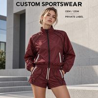 Ensemble de vêtements de sport deux pièces assorti, veste zippée en nylon léger de haute qualité avec passepoil contrasté et short
