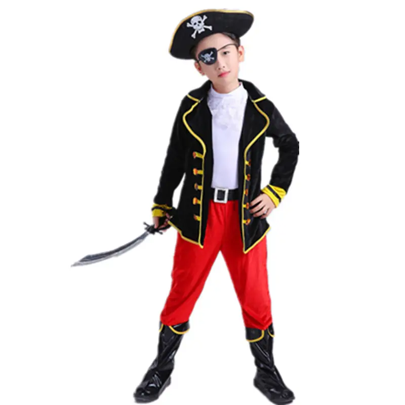 Pirata Traje Crianças Piratas do Caribe Jack Sparrow Cosplay Criança Meninos Roupas Prop Suit Carnaval Trajes de festa para criança