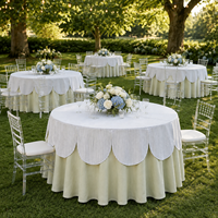 Nappe de table ronde à bord festonné rayée imprimée sur mesure pour événements extérieurs, mariages, fêtes, baby showers, avec faible MOQ