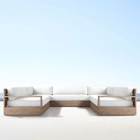 Ensemble de canapé d'extérieur en teck en forme de L moderne avec table basse, écologique, imperméable et durable pour cour et villa