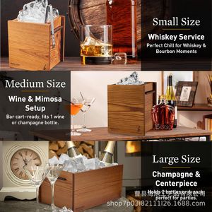 Wooden Chilled Beverage Bucket Ice Storage Rack Rectangle <b>Desktop</b> <b>Shelf</b> For Camping Outdoor Bar Use Three Piece Set - Product Image 1