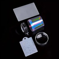 Tampon à ongles dégradé au laser avec grattoir Outil de manucure Tampon à ongles en silicone transparent