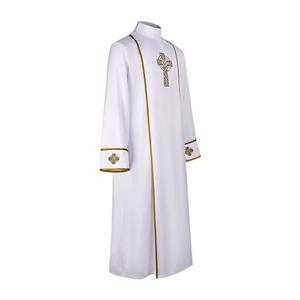 Robe <span class=keywords><strong>de</strong></span> prêtre Jésus, vêtements <span class=keywords><strong>de</strong></span> clergé d'église, polyester, broderie dorée, imprimé, <span class=keywords><strong>soutane</strong></span>, costume, chœur, robe maxi, liturgique, pasteur - Product Image 2