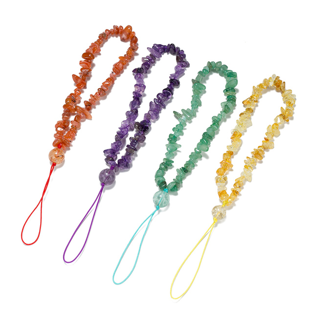 Factory Wholesale Gemstone Keychain Bag Decoration Natural Irregular Chip Stone Colorful Healing Crystal Phone Charm
