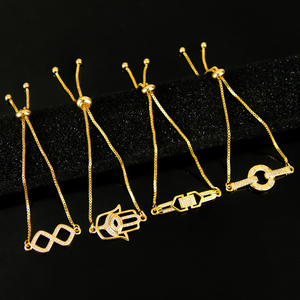 Trendy Zircon Inlay Charm <b>Bracelet</b> 21k <b>Gold</b> Plated Swan Hamsa <b>Infinity</b> Design Drawstring Hand Chains Jewelry for Women - Product Image 4