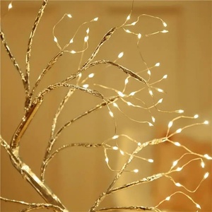 Lumières <span class=keywords><strong>de</strong></span> Noël en résine à LED, fonctionnant sur piles, avec contrôle par bouton, branches argentées, feuilles dorées perlées, étoiles, lumières décoratives <span class=keywords><strong>de</strong></span> table - Product Image 4