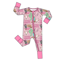 Pakaian Jumpsuit Bayi Halloween Anak-Anak Custom Bermotif Barat Rajutan Bambu dengan Ritsleting Dua Arah