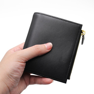 Portefeuille en cuir véritable RFID antivol, fin, multi-emplacements pour cartes, court, à deux volets, pour femme, porte-monnaie, 6 couleurs unies, printemps 2024 - Product Image 3