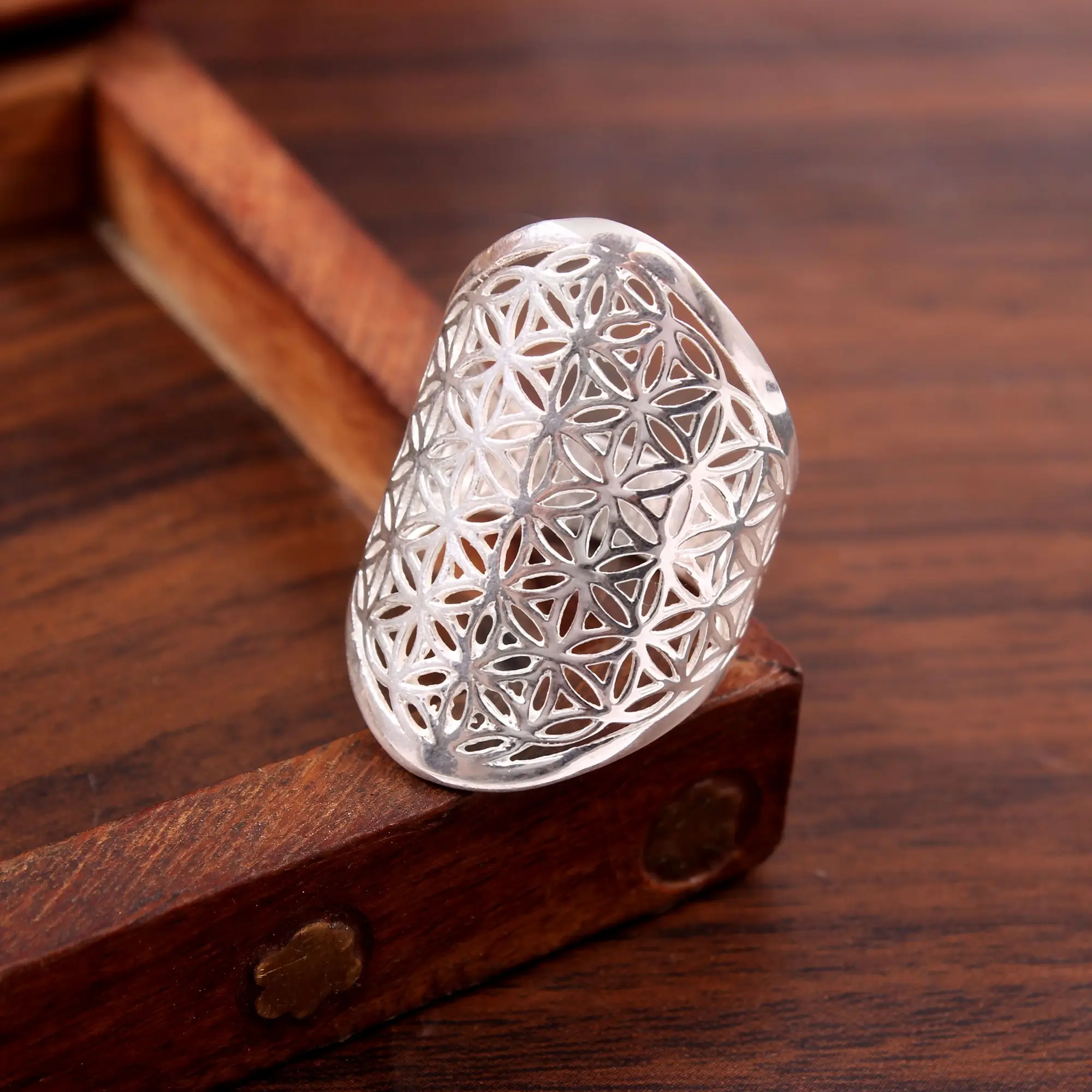 Indian Handmade Designer Silver Initial Solid 925 Mandala Ring Wholesale Designer Mandala Jewelry Ring