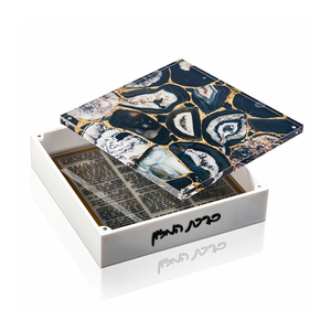 Ensemble de Birkat Hamazon en Lucite Judaica, support de Bencher plat en acrylique avec couvercle magnétique, boîte à motif Agate - Product Image 3