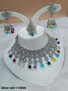 Ensemble de bijoux Kundan traditionnels indiens plaqués argent, collier et boucles d'oreilles de mariée tendance, bijoux ethniques en cuivre pour femmes - Product Image 2