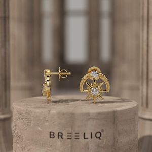 Pendientes de Oro Macizo con Diseño de Sol Celestial, Elegantes Pendientes de Diamantes de Corte Redondo con Halo de Sol, Joyería Fina Moderna con Diseño de Galaxia - Product Image 4
