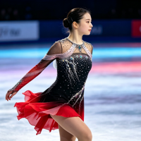 Robe de patinage artistique à col haut et manches longues, dégradé noir et rouge, avec strass en maille pour enfants et adultes, pour les compétitions sur glace