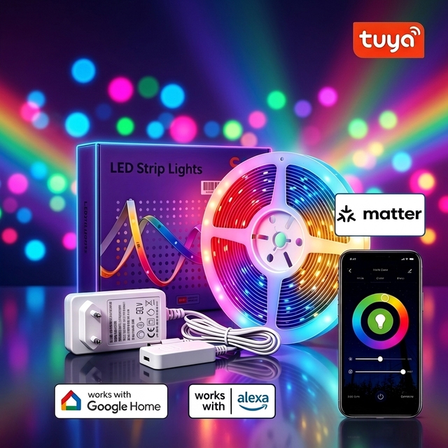 RGBW Dimmable Smart LED Strip Lights,Work with Alexa/Google  Tuya  App Matter Control for Home IP44