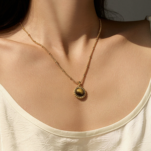 Collar con Colgante de Ojo de Tigre Negro Ónix Vintage N93T, Chapado en Oro de 18K, Joyería al por Mayor, Resistente al Agua, Hipoalergénico, No se Desvanece - Product Image 4