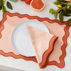 Eco-friendly Stonewash <b>Linen</b> Scalloped Edge Placemat Napkins Wedding Embroidered 100% <b>Linen</b> Napkin <b>Cloth</b> - Product Image 2