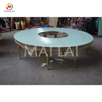 Table de réception de mariage en cristal de luxe en forme de S en verre pour hôtel banquet fête table ronde dorée
