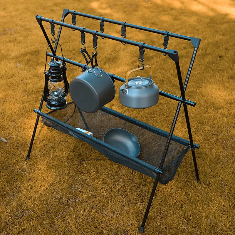Camping Rack Tripod Hanger With Hook Outdoor Cookware Pot Pan Lamp Clothes Storage Stand Folding Portable