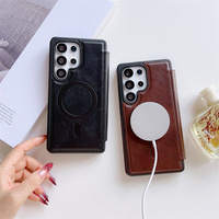 Étui de téléphone magnétique en cuir PU pour Samsung S22 S23 S24 S25 S26 Ultra A16 A56 A57 A37 avec fente pour cartes et protection antichoc