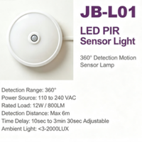 Lampu Sensor Gerak PIR LED 12W 360 Derajat Deteksi 6m 110-240VAC 80LM Dapat Disesuaikan untuk Penerangan Koridor Plafon