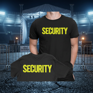 Camiseta de Uniforme de Seguridad para Hombre, Negra con Estampado Amarillo, para Todas las Temporadas, Ropa de Trabajo, Camisa de Guardia de Manga Corta, Material de Poliéster - Product Image 3