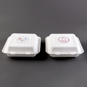 กล่องอาหารกลางวันแบบใช้แล้วทิ้งทำจากชานอ้อย พิมพ์ลายโลโก้ตามสั่ง บรรจุภัณฑ์อาหารแบบฝาพับ - Product Image 1