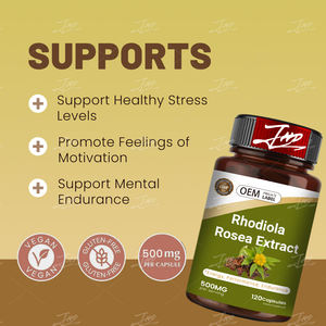 OEM Label pribadi Natural suplemen 500mg <span class=keywords><strong>Rhodiola</strong></span> <span class=keywords><strong>Rosea</strong></span> ekstrak kapsul dengan 3% Salidrosides 1% Rosavins - Product Image 3