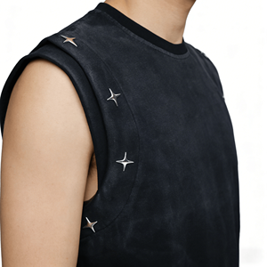 เสื้อยืดคอกลมทรงโอเวอร์ไซส์สำหรับผู้ชาย แบบลำลอง ไม่มีแขน ผ้าคอตตอนถัก 100% น้ำหนัก 240 กรัม ระบายอากาศได้ดี สีพื้นแบบฟอกกรด - Product Image 3