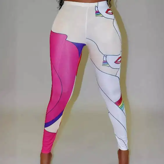 X02633T กางเกงเลกกิ้งพิมพ์ลายแฟชั่นสีสันสดใสของผู้หญิงฤดูร้อนปี 2024