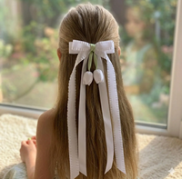 Nœud pour cheveux de demoiselle d'honneur, décoration de cheveux pour la première communion, nœud de baptême, nœud élégant en ruban long, nœud tulipe, accessoires romantiques pour cheveux en ruban