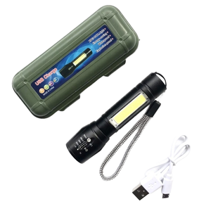 Linterna LED Tore de 10 Lúmenes, Recargable por USB, con Luz Lateral COB, Zoom Ajustable, Linterna de Camping, Portátil, de ABS - Product Image 1
