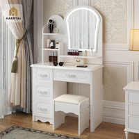 HarmTai Coiffeuse de style européen avec miroir arqué LED, tabouret rembourré et grand rangement