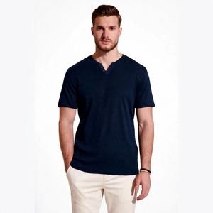Oneten Apparel T-shirt à manches courtes et col en V pour homme, bleu marine, avec patte de boutonnage, coupe décontractée - Product Image 1
