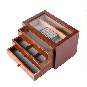 Solid wood jewelry <b>box</b>, large capacity, walnut wood color, drawer pull-out storage <b>box</b> for <b>earrings</b>, pendants, and jade. - Product Image 3