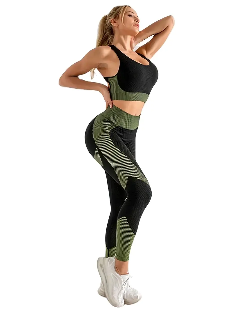 2/3 adet dikişsiz Yoga setleri spor spor yelek yüksek bel kalça-liftting pantolon takım elbise egzersiz kıyafetleri spor tayt kadınlar için Set