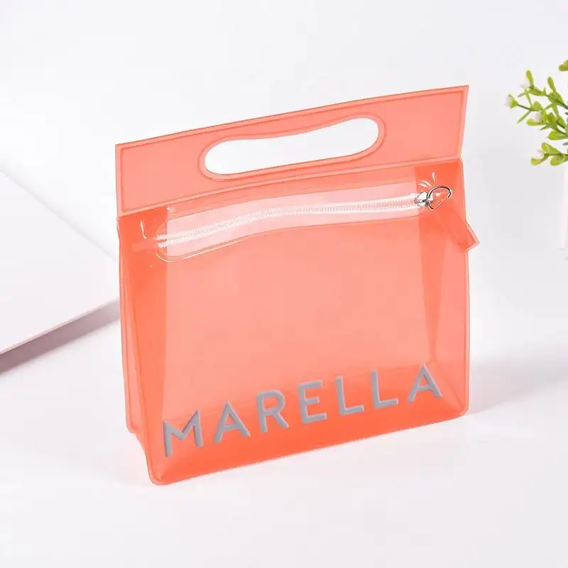 Sac à cosmétiques en PVC imperméable personnalisé, pochette de maquillage en vinyle transparent avec fermeture éclair