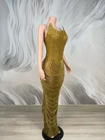 Robe de soirée longue en cachemire argenté à franges et chaînes en strass, sans manches, pour femme, idéale pour bal de promo ou anniversaire