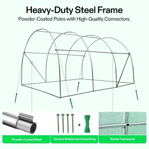 Serre portable, <span class=keywords><strong>tunnel</strong></span> de serre, jardin, serre pour plantes avec couverture en PE verte, porte à fermeture éclair enroulable - Product Image 2