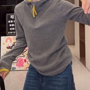 Women's Double-sided Fleece Color-blocked Half-zip Hooded <b>Top</b> Loose Fit Warm Winter Korean Style Base <b>Layer</b> Sweatshirt - Product Image 3