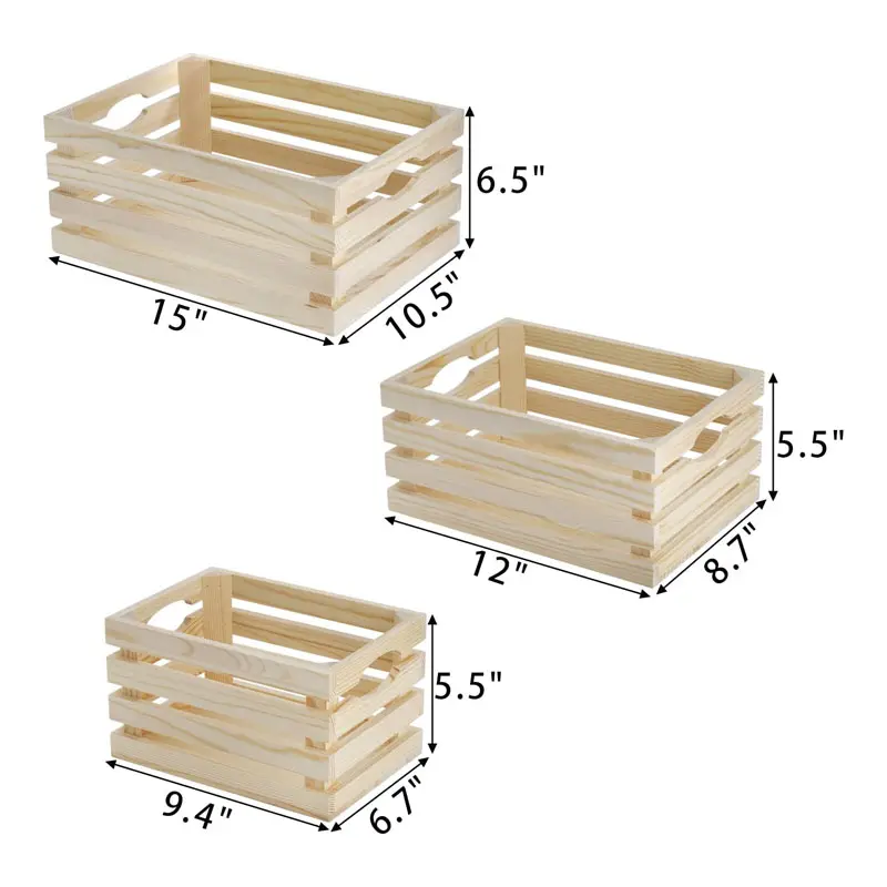 Decorative Storage Wooden Crates Set of 3 Rustic Farmhouse Wood Box for Storage