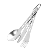 Ensemble de vaisselle de camping en plein air 3 en 1, ensemble de couverts portables en acier inoxydable