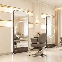 Miroir de Salon de Coiffure Moderne Minimaliste en Cuir, Style Tendance et Populaire sur Internet, Éclairage Mural