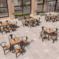 Ensemble de mobilier de jardin moderne en plastique et bois, table et chaises résistantes aux intempéries pour projets hôteliers