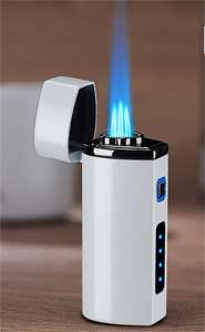 Briquet torche droit de luxe à <span class=keywords><strong>3</strong></span> flammes avec coupe-cigare intégré, coupe-vent électronique rechargeable – Cadeau d'affaires en gros - Product Image 4
