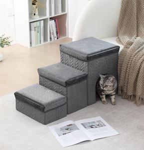 2024 Nieuw Binnen Draagbaar Met Opbergdoos Opvouwbare Hond Hond Trap Grijze Kleur Van Bed 3 Treden Hond Trappen - Product Image 1
